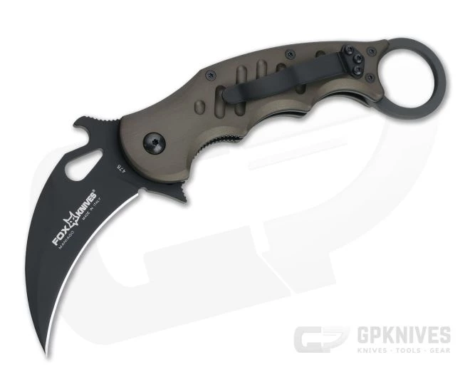 Fox Knives 478 Karambit Dark Brown Aluminum Black N690Co Folder 478-BR