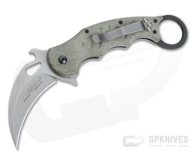 Fox Knives 479 Karambit Green Canvas Micarta Stonewashed N690Co Folder 479-MI-SW