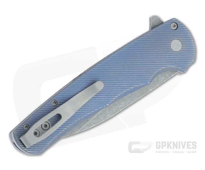 Protech Malibu Custom Wharncliffe Acid Washed 20CV Distressed Blue 3D Titanium Flipper 5141-AW-BLUE - Image 2