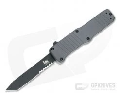 HK Hadron Tanto Black PVD Serrated 154CM Gray Aluminum OTF Automatic 54002