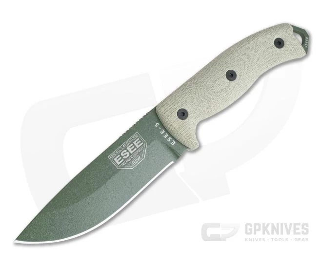ESEE 5 OD Green Blade 3D Green Canvas Micarta Handles Fixed Blade 5POD-017