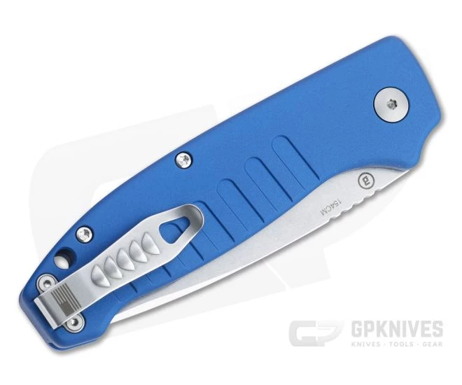 Hogue Ballista I Drop Point Stonewashed 154CM Blue Aluminum Button Lock Automatic Folder 64133 - Image 2