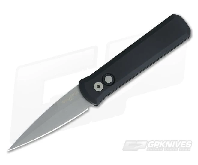 Protech Knives Godson Blasted Plain Edge Solid Black Aluminum 720