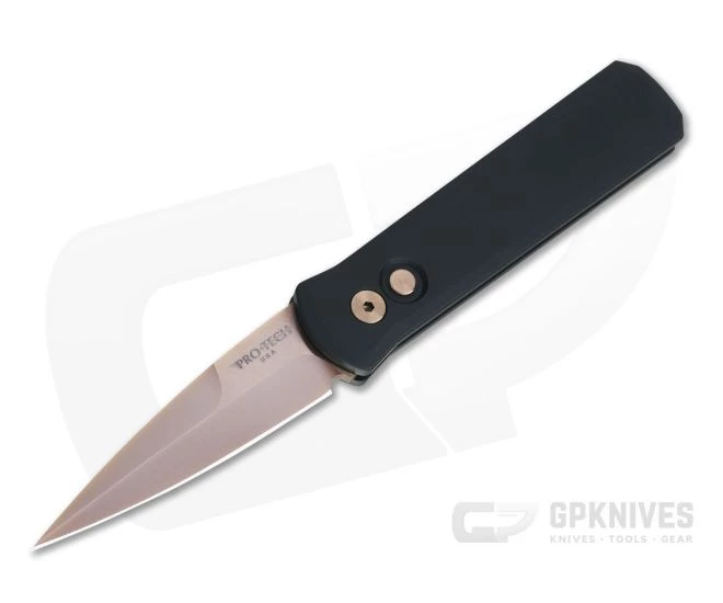 Protech Knives Godson Rose Gold PVD Plain Edge Solid Black Automatic 721-RG