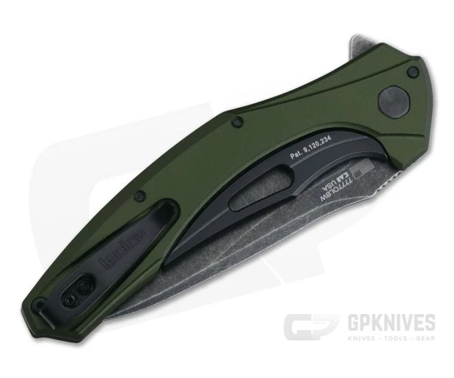 Kershaw Bareknuckle Olive Green BlackWash Sub-Frame Lock KVT Bearing Flipper 7777OLBW - Image 2