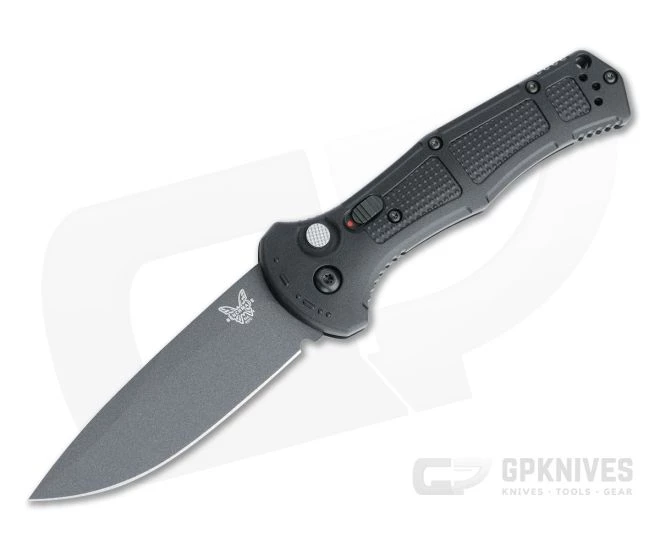 Benchmade Claymore Black Plain Edge CPM-D2 Black Grivory Button Lock Automatic 9070BK
