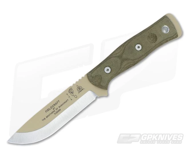 TOPS B.O.B. Fieldcraft Coyote Tan Knife Green Micarta