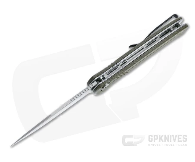 CIVIVI Cogent Flipper Blasted 14C28N Green Burlap Micarta Button Lock Folder C20038D-5 - Image 3