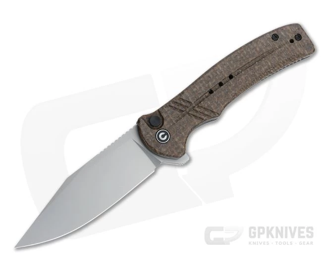 CIVIVI Cogent Flipper Blasted 14C28N Brown Burlap Micarta Button Lock Folder C20038D-6