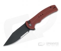CIVIVI Cogent Button Lock Flipper Serrated Black Stonewashed 14C28N Burgundy G10 Folder C20038E-2
