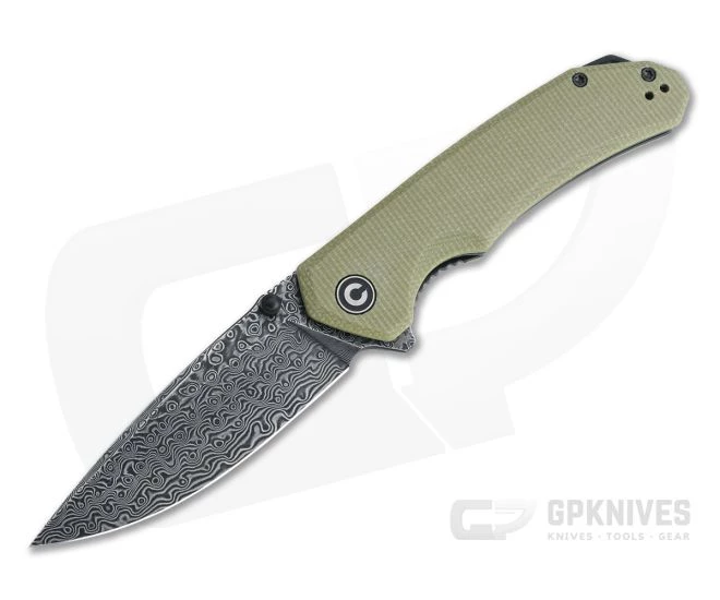 CIVIVI Brazen Drop Point Olive Micarta Black Damascus Liner Lock Flipper C2102DS-2