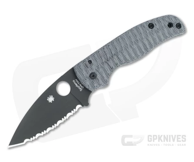Spyderco Shaman Large Serrated DLC Grooved Black Micarta Putman Custom Scales Folder