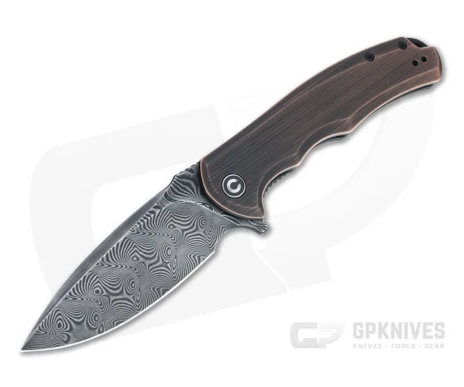 CIVIVI Praxis Black Hand Rubbed Damascus and Copper Liner Lock Flipper C803DS-3