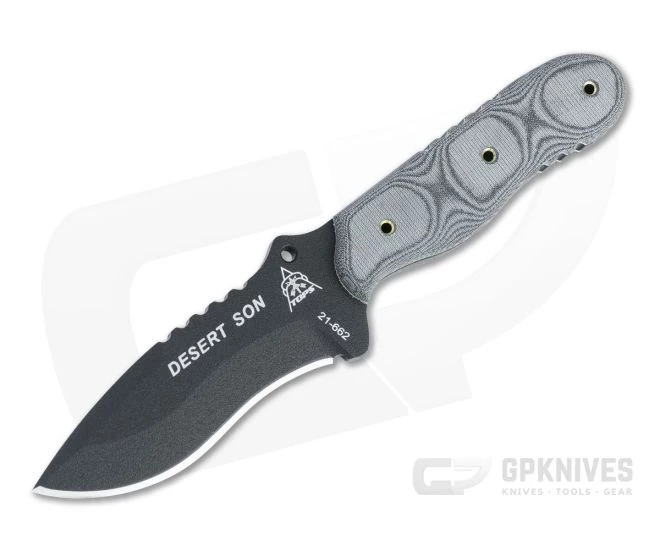 TOPS Desert Son Black Recurve Hunters Point Black Linen Micarta Fixed Blade DSON-01