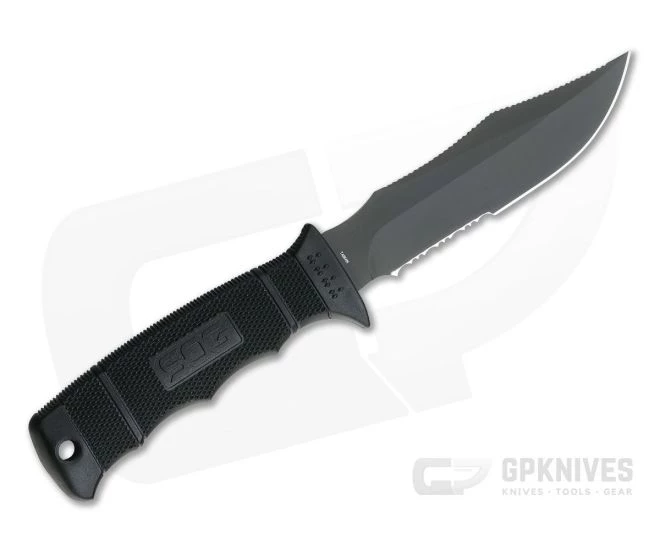 SOG SEAL Pup Elite Black AUS-8 Half Serrated Clip Point Fixed Blade Knife E37T-K - Image 2
