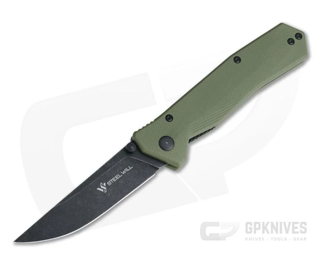 Steel Will Daitengu Liner Lock Black StoneWash D2 OD Green G10 Folder F11-33