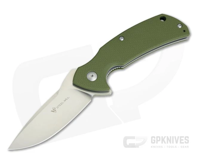 Steel Will Plague Doctor Mini Satin D2 Coarse OD Green G10 Flipper F16M-02