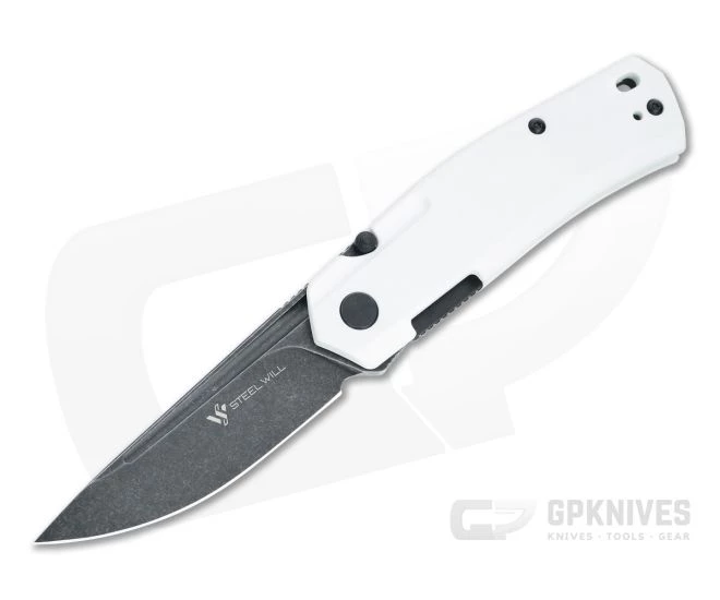 Steel Will Fjord Black Stonewashed D2 White G10 Liner Lock Front Flipper F71-21