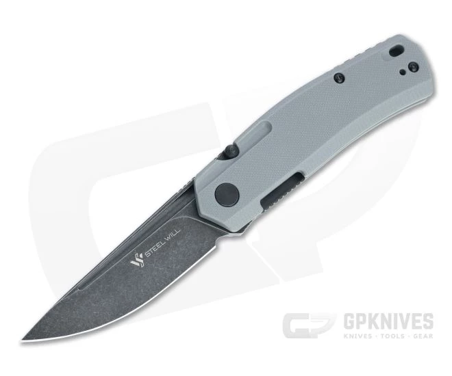 Steel Will Fjord Black Stonewashed D2 Gray G10 Liner Lock Front Flipper F71-28