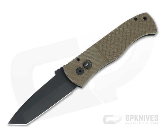 Protech Emerson GPK Exclusive CQC-7 Jungle Operator Sterile DLC Tanto Textured Green Micarta Top Automatic Knife GP-CQC7-T10