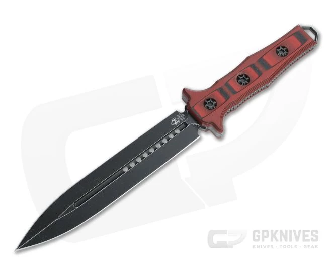 Heretic Knives Nephilim Dagger Battleworn Black Elmax Red/Black G10 Fixed Blade H003-8A-REDBLK