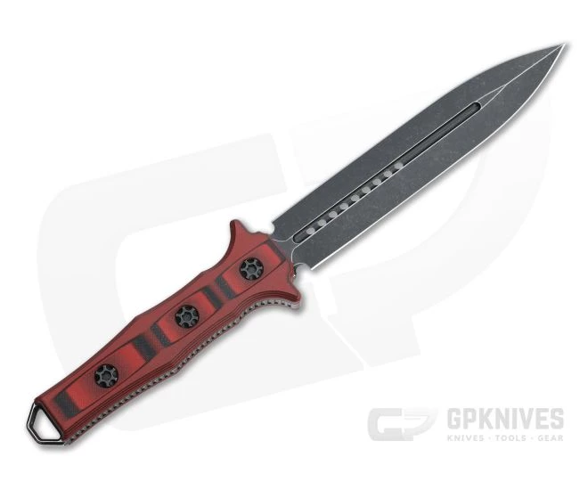 Heretic Knives Nephilim Dagger Battleworn Black Elmax Red/Black G10 Fixed Blade H003-8A-REDBLK - Image 3