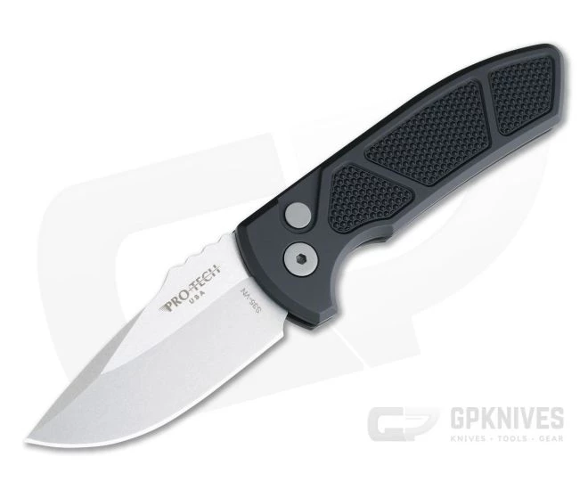 Protech Knives Les George SBR Stonewashed Blade Knurled Black Aluminum Handle LG405