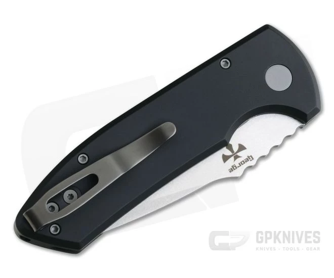 Protech Knives Les George SBR Stonewashed Blade Knurled Black Aluminum Handle LG405 - Image 2
