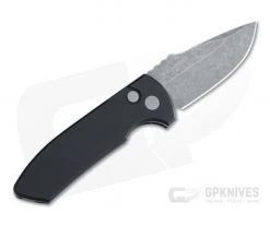 Protech Knives Les George SBR Left Handed Acid Washed S35VN Smooth Black Automatic LG411-LH