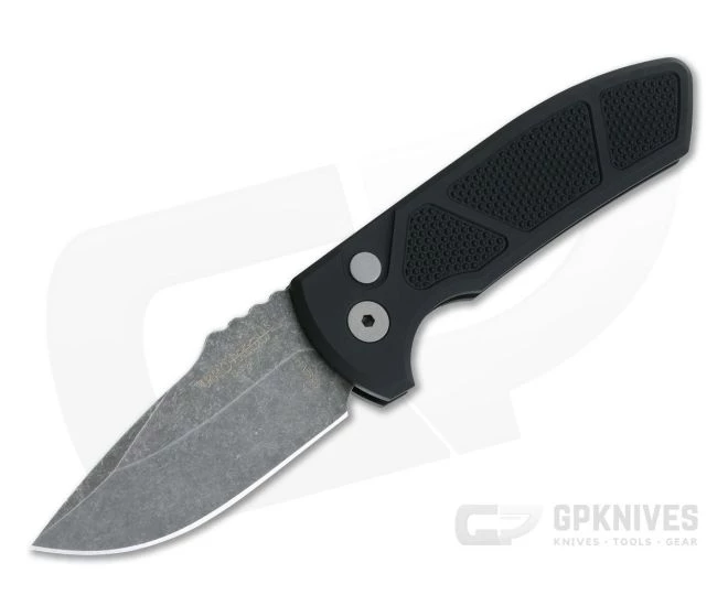 Protech Knives Les George SBR Acid Wash Blade Knurled Black Aluminum Handle LG415-AW
