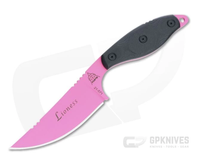 TOPS Knives Lioness Tactical Pink 1095 Black G10 Fixed Blade Knife LION-01