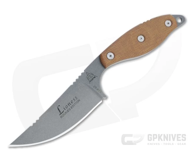 TOPS Knives Lioness Rockies Edition Tumbled 1095 Tan Micarta Fixed Blade Knife LIONTBF