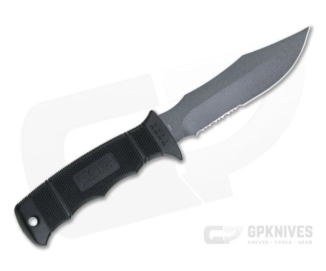 SOG SEAL Pup Gray AUS-8 Half Serrated Clip Point Fixed Blade Knife M37K - Image 2