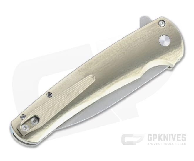 Protech Malibu Custom Wharncliffe Stonewashed 20CV Abalone Inlaid Bronze 3D Titanium Flipper AB-03 - Image 2