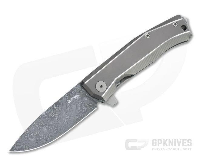 LionSteel Myto Stainless Damascus Gray Titanium Frame Lock Flipper