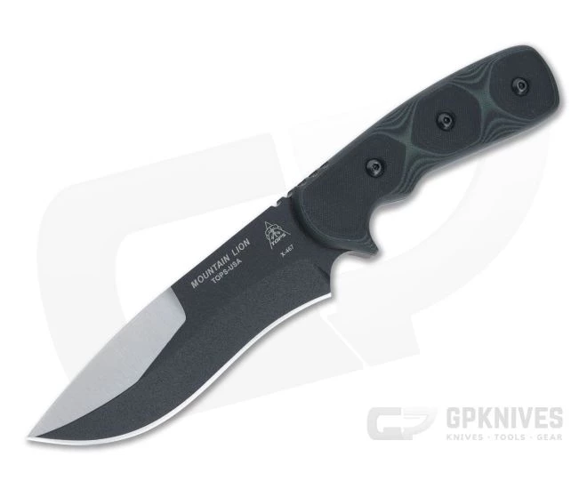 TOPS Mountain Lion Black 1095 Green & Black G10 Fixed Blade