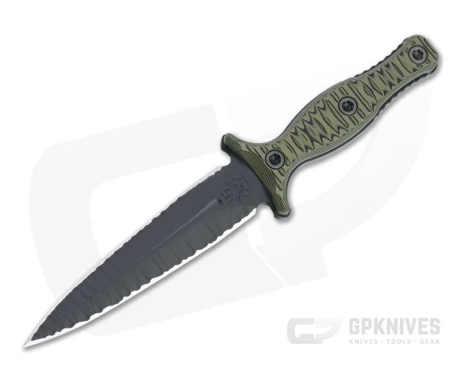 RMJ Tactical Raider Dagger LTD Textured Black 3V Dirty Olive G10 Fixed Blade