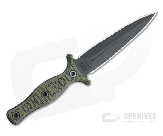 RMJ Tactical Raider Dagger LTD Textured Black 3V Dirty Olive G10 Fixed Blade - Image 3