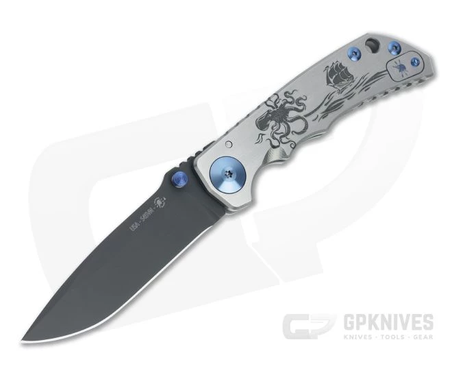 Spartan Harsey Folder Black and Satin Kraken Special Edition Blue Accents Black PVD S45VN