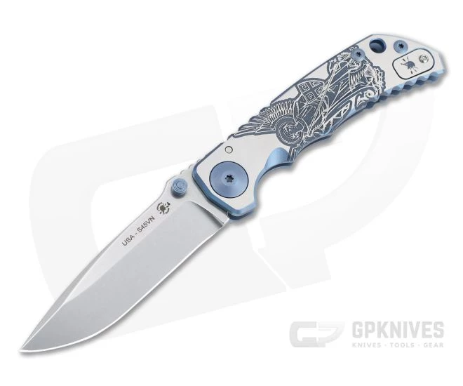 Spartan Harsey Folder Special Edition Blue Saint Michael Stonewashed S45VN Folder 029
