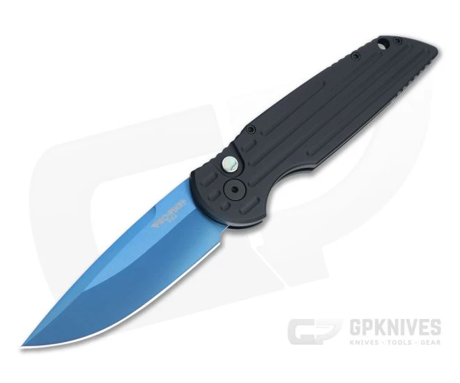 Protech Tactical Response 3 Satin Sapphire Blue PVD Grooved Black Automatic Knife TR-3-SB